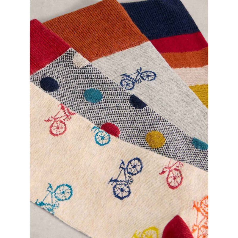 White Stuff Bike Pattern Ankle Socks - 4 Pack image number 1